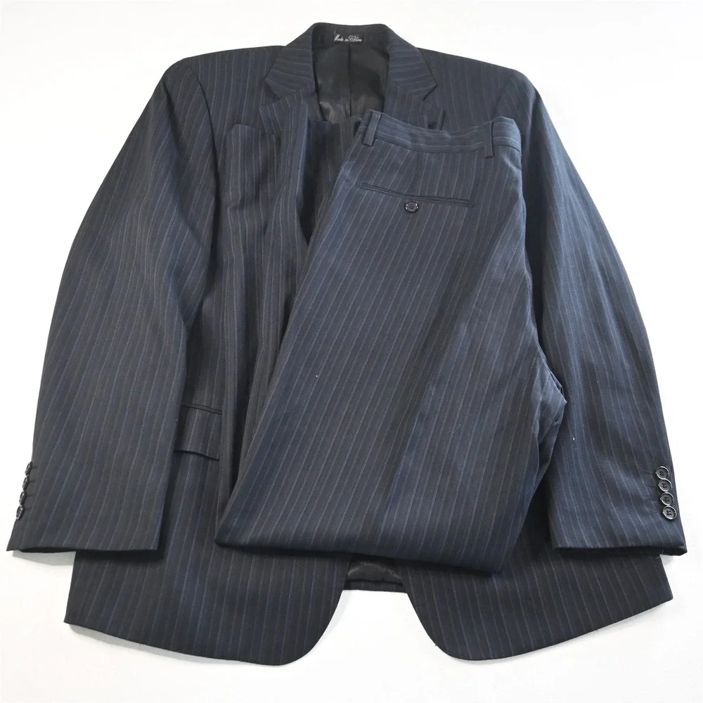 Evan Piccone 40R 34x34 Navy Blue Striped Mens Jacket Pants Suit
